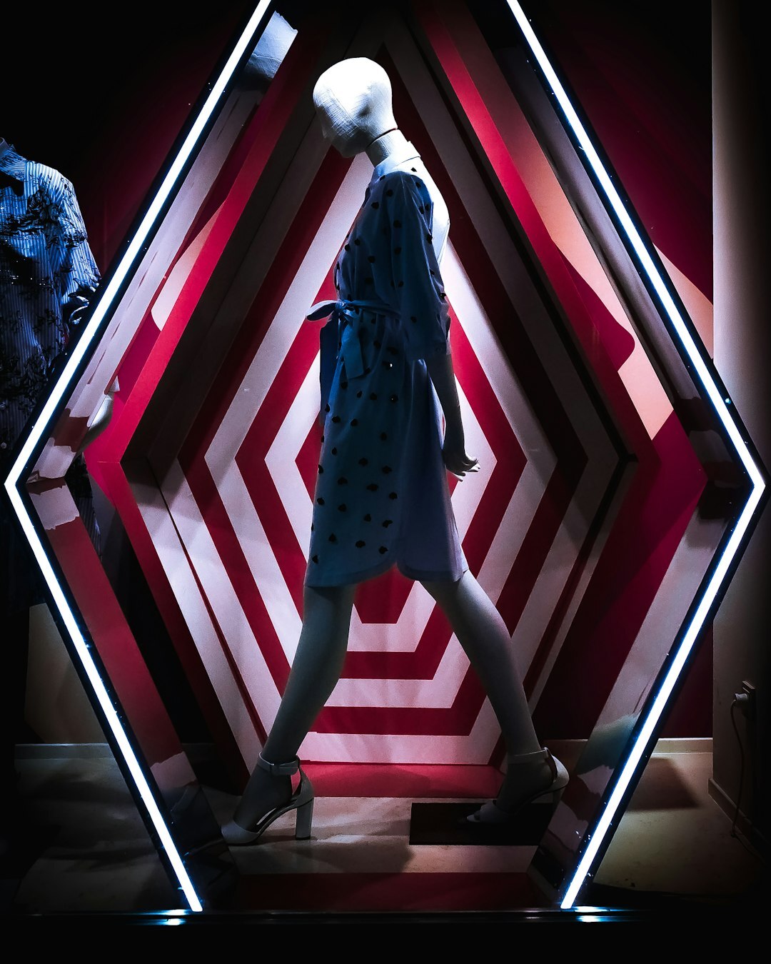 Luxury fashion runway show with bright lights